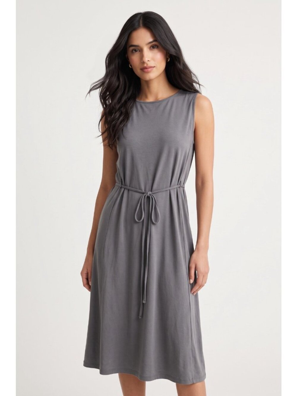 Eileen Fisher Gray Dress Size L Boat Neck Minimalist Casual Everyday Basic